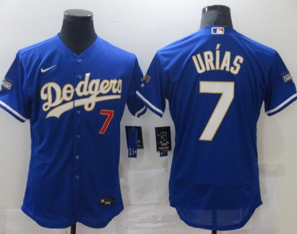 Men's Los Angeles Dodgers #7 Julio Urias Royal Blue MLB Championship Flex Base Sttiched Jersey
